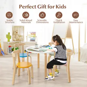 Costway 5-Piece Kids Table and Chair Set Children Wooden Activity Table 4 Curved Chairs