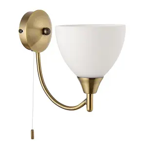 Luminosa Alton 1 Light Wall Light Antique Brass with Opal Glass Shade, E14