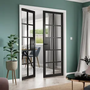 Urban Industrial Plaza Black Clear Glass Internal Door