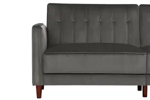 Pin tufted transitional Sofa Bed in velvet grey