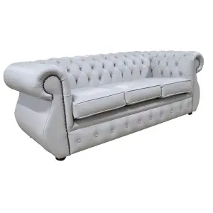 Chesterfield 3 Seater Vele Cloud Grey Leather Sofa Bespoke In Kimberley Style