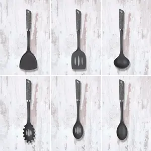 6-Piece Black Kitchen Utensils Set | Non-Scratch & Heat Resistant | BPA Free Plastic | Modern & Vibrant | Space Saving Grey