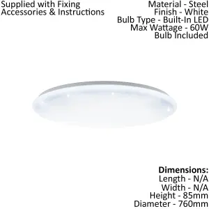 Flush Ceiling Light White Shade White Plastic With Crystal Effect Bulb LED 60W