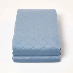 Homescapes Diamond Quilted Blue Velvet Throw