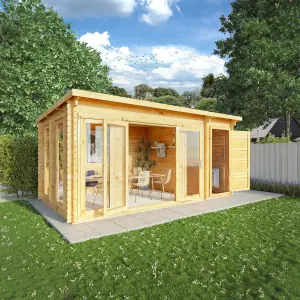 Waltons 5.1m x 3m Wooden 28mm Log Cabin with Side Shed Pent Summerhouse Garden Room 17ft x 10ft