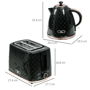 HOMCOM Kettle and Toaster Set 1.7L Fast Boil Kettle & 2 Slice Toaster Set Black