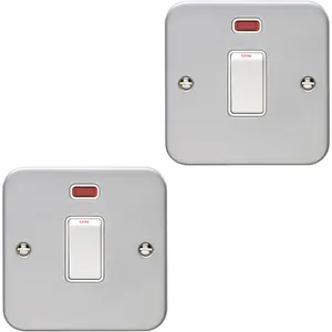 2 PACK 1 Gang 20A Single Light Switch & Neon HEAVY DUTY METAL CLAD DP Appliance