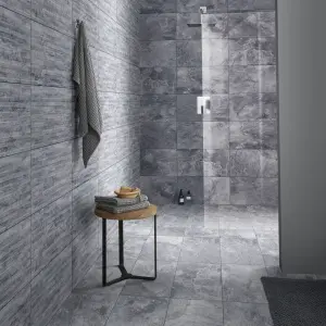 Shaded slate Grey Matt Porcelain Indoor Wall & floor Tile Sample