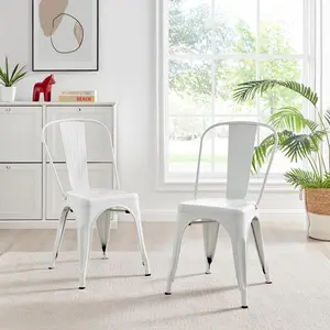 Honora Classic Industrial Metal Dining Chair - Style Bold Colour Stackable Side Chair (Set of 2) White