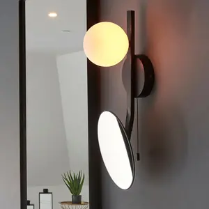 Luminosa Riomaggiore Bathroom Metal Wall Lamp, Matt Black, Mirrored Glass With Opal Glass, IP44