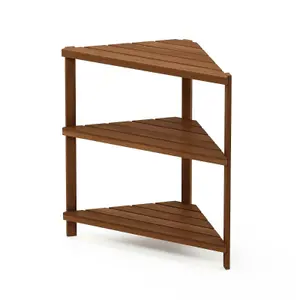 Furinno Tioman Hardwood 3-Tier Corner Shelf in Teak Oil, Natural