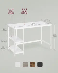 VASAGLE Computer Desk, Writing Desk with 2 Shelves on Left or Right, Work Table, Steel Frame, Modern, Maple White