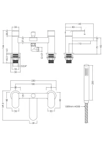 Modern Deck Mount Round Bath Shower Mixer Tap with Shower Kit - Chrome