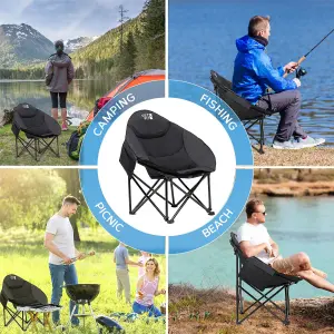 Get Fit Moon Camping Chair - Portable Outdoor Premium Folding Chair With Pocket, Cup Holder & Carry Bag - Weight Capacity Of 130Kg