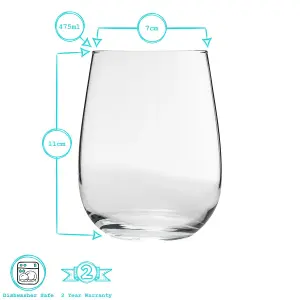 Argon Tableware - Corto Stemless Wine Glasses - 475ml - Pack of 6 - Clear