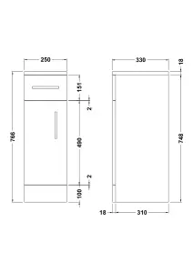 Floor Standing Bathroom Cupboard - 250mm - Gloss White