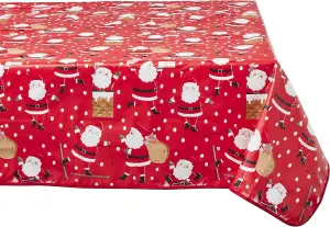 Celebright Festive PVC Tablecloth Set of 2 - Green Jolly Holiday & Santa's Festive Design, 52x90in