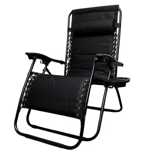 Set of 2 Luxury Padded Multi Position Zero Gravity Garden Relaxer Chair Lounger in All Black