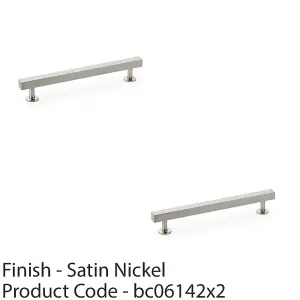 2 PACK - Straight Square Bar Pull Handle - Satin Nickel 160mm Centres SOLID BRASS Drawer