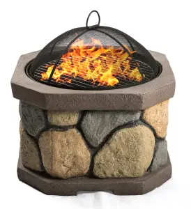 Centurion Supports Fireology BOGOTA Bold Garden Fire Pit Brazier and Barbecue with Eco-Stone Finish