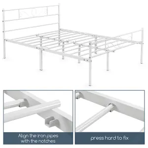 Yaheetech White 5ft King Metal Bed Frame with Scroll Design Headboard and Footboard