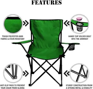 Compact Quick Folding Camping Chair with Arm Rest Carrying Bag and Drink Holder for Outdoor Use (Green)