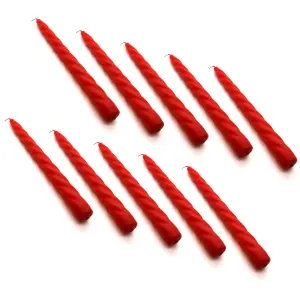 Tapered Dinner Candles, Table Spiral Candles, Pack of 10, Decorative Household Candles, Up to 7 Hours, 23 cm / 9" (Red)