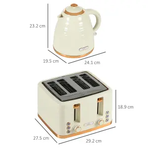 HOMCOM Kettle and Toaster Set 1.7L Rapid Boil Kettle & 4 Slice Toaster Beige