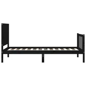 Berkfield Bed Frame with Headboard Black Single Solid Wood