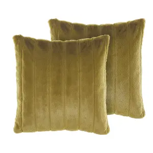 Set of 2 Cushions PUMILA Faux Fur 45 x 45 cm Solid Olive Green