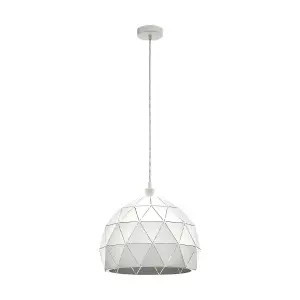 Pendant Ceiling Light Colour White Steel Round Faceted Shade Bulb E27 1x60W