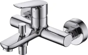 VURTU Anstey Wall Mounted Bath Shower Mixer, 1/4 Turn, Single Lever Ceramic Disc, 136(H) x 216(W), Chrome, 583101