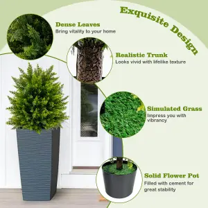 Costway Set of 2 50cm Artificial Cedar Topiary Ball Tree Faux Shrub Brush Potted Tree