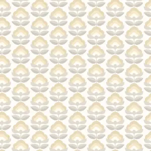 Hoopla Walls Retro Flower Stone & Dove Smooth Matt Wallpaper