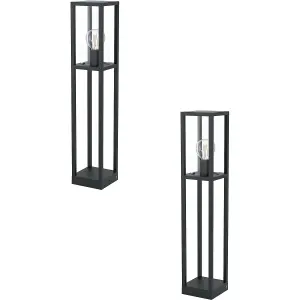 2 PACK IP44 Outdoor Bollard Light Black Cast Aluminium Box 40W E27 Tall Post