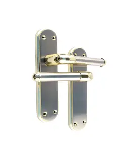 Marina Door Handle Two Tone Latch Lever - Brass and Satin by Betley Butterfly