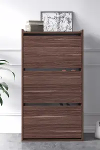 Adel Shoe Cabinet with 3 Flip Doors, 65 x 32 x 118 cm, Walnut