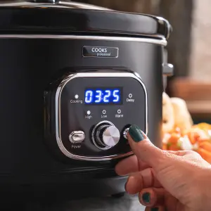 Cooks Professional 6.5 Litre Digital Slow Cooker with Glass Lid & 2 Heat Settings, Delay & Warm Black