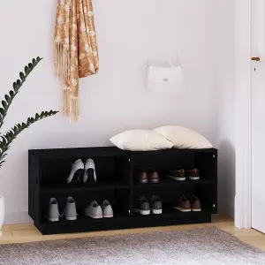 Berkfield Shoe Cabinet Black 110x34x45 cm Solid Wood Pine