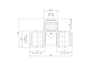 Flomasta SPT67446M White Push-fit Reducing Pipe tee (Dia)22mm x 22mm x 15mm, Pack of 2