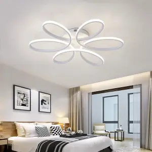 Modern 6 Curved Shape White Acrylic Petal LED Semi Ceiling Light Fixture 58cm, Dimmable