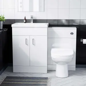 Nes Home Nanuya 600mm White Freestanding MDF Vanity Basin, WC Unit & BTW Toilet