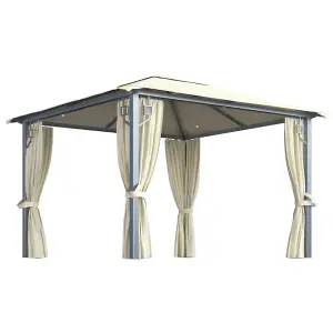 Berkfield Gazebo with Curtain&LED String Lights 3x3 m Cream Aluminium