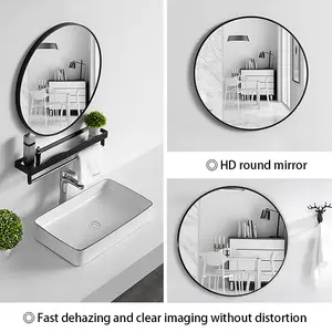 Black Round Wall Mirror Bathroom Framed Mirror 50 cm