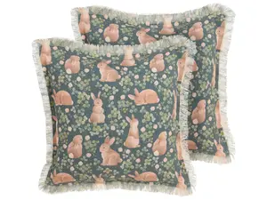 Set of 2 Cushions ALSTROEMERIA Boucle 45 x 45 cm Animal Green