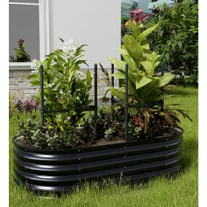 160cm x 80cm Oval Raised Garden Beds Outdoor Steel Planter Box with Support Rod for Flowers, Anthracite