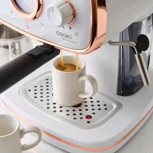 Cook Professional Coffee Machine Espresso Maker Barista Pro 15-Bar Pump Frothing Wand White & Copper