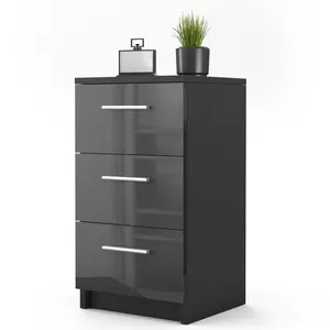 Monck 3 Drawer Bedside Table High-Gloss Black