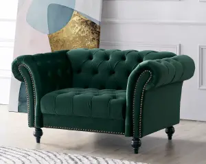 Mayfair Velvet Fabric 1.5 Seater Sofa, Green