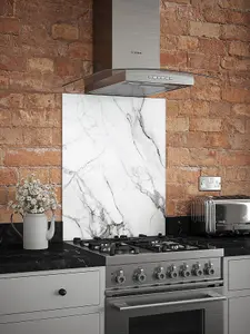 Carrara Marble Glass Kitchen Self Adhesive Splashback 600mm x 750mm